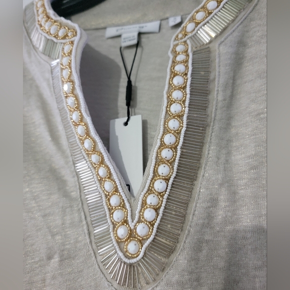 Chico's Cream Embellished Tunic with 3/4 Sleeves - Picture 5 of 5